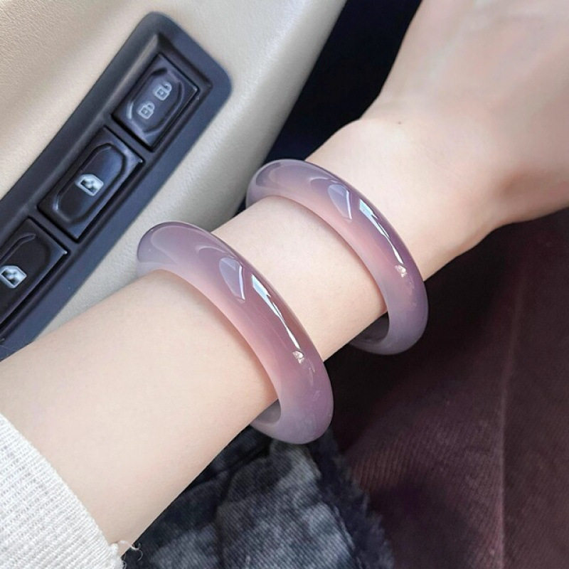 纯天然冰种玉髓手镯女款帝王紫玛瑙玉镯子冰透紫色玉髓多样性发一