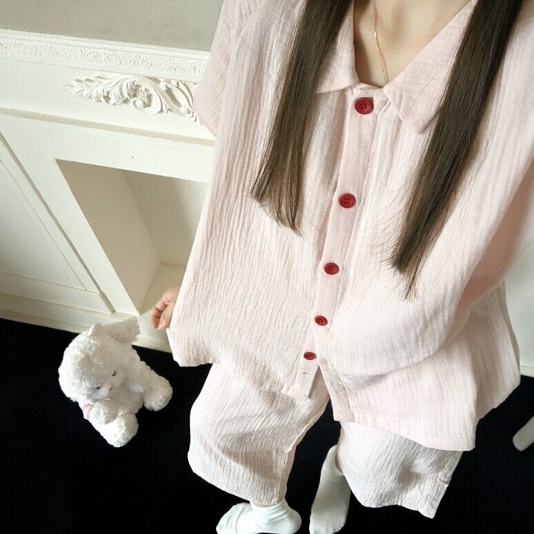 英国RMXJ柔软纯棉短袖睡衣女可外穿2026新款简约粉色七分裤家居服