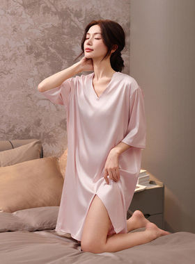 英国RMXJ 丝绸睡裙女款春夏季薄款纯色简约七分袖家居服套装