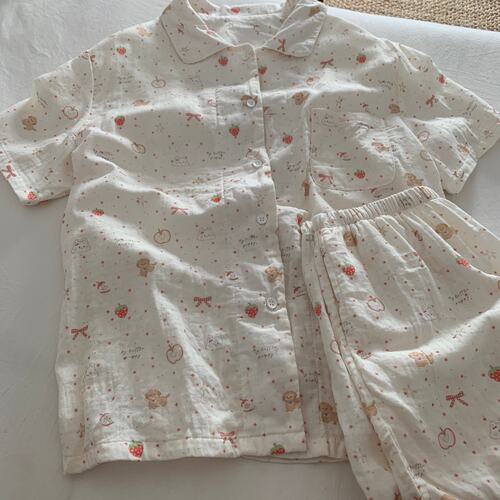 英国RMXJ海盐蓝可爱花边小海豹纯棉短袖睡衣夏季薄款家居服套装