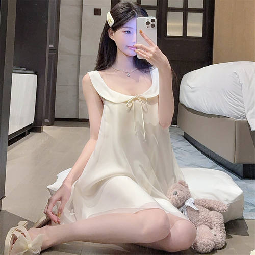 英国RMXJ甜美娃娃领丝绸睡衣夏季新款带胸垫仙女风吊带睡裙家居服