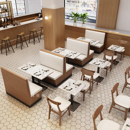 中式实木卡座沙发组 适用茶餐厅湘菜馆烤肉店的西餐厅桌椅