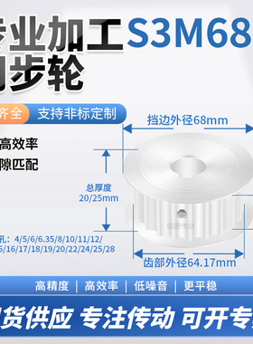 同步轮S3M68齿AF齿宽16/21内孔1415671819铝微型调节导向同步带轮