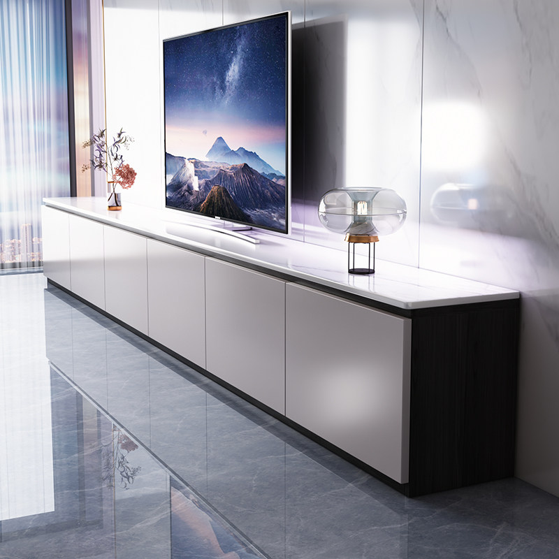 极简岩板电视柜现代简约家用客厅落地小户型60cm高款地台白色实木