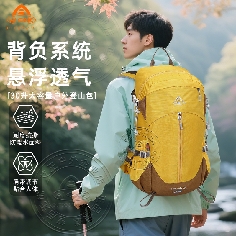 艾王2024新款专业户外登山双肩背包30升大容量男女超轻便徒步旅行