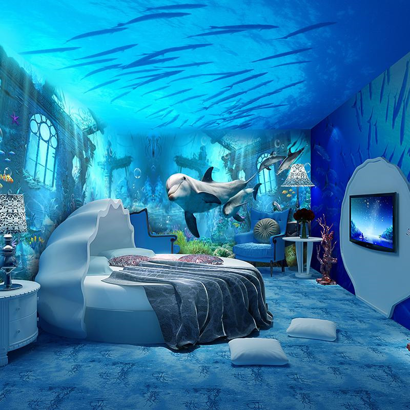 定制3D海底墙纸儿童房壁画水族馆婴儿游泳馆海洋风格主题壁。。