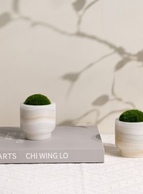 新中式样板间洽谈桌茶几装饰永生玉石苔藓绿植小盆景大理石摆件