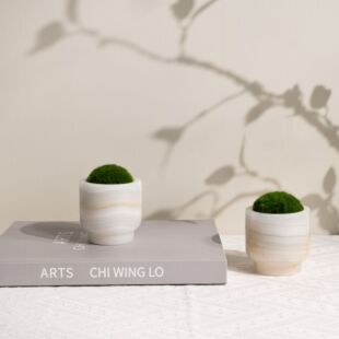 新中式样板间洽谈桌茶几装饰永生玉石苔藓绿植小盆景大理石摆件