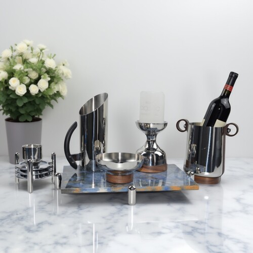 简约现代样板间售楼处水吧台茶几咖啡壶托盘组合软装饰品