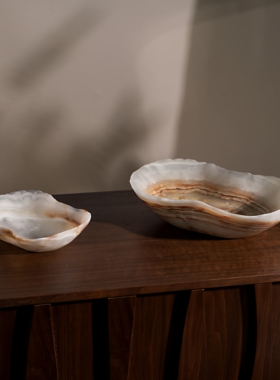 现代简约轻奢天然玉石贝壳果盘样板间客厅茶几桌面收纳装饰品摆件