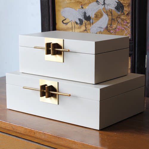 新中式现代简约烤漆木质首饰盒摆件样板房间售楼处软装饰品收纳盒