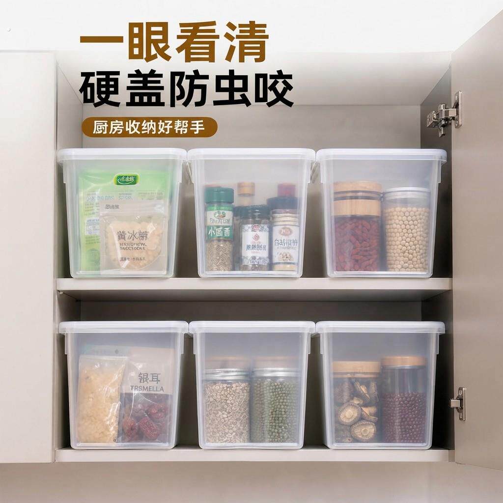 厨房高柜收纳盒吊柜高处透明长方形带盖防尘防虫橱柜顶部收纳筐