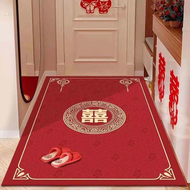 入户门喜庆结婚门垫新婚红色喜字地垫玄关家用婚房竖版脚垫子耐脏