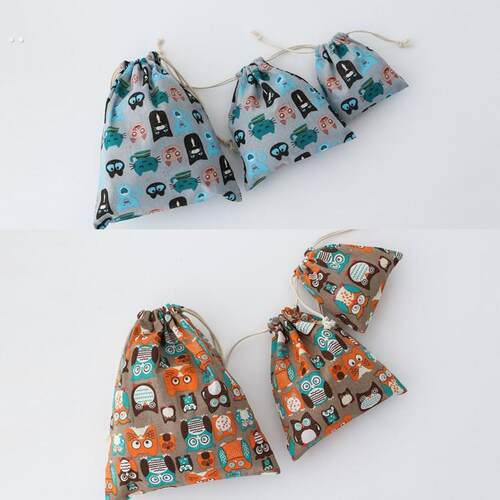 手工收纳袋抽绳袋双抽袋动物手绘收纳袋厂家家用商用束口袋