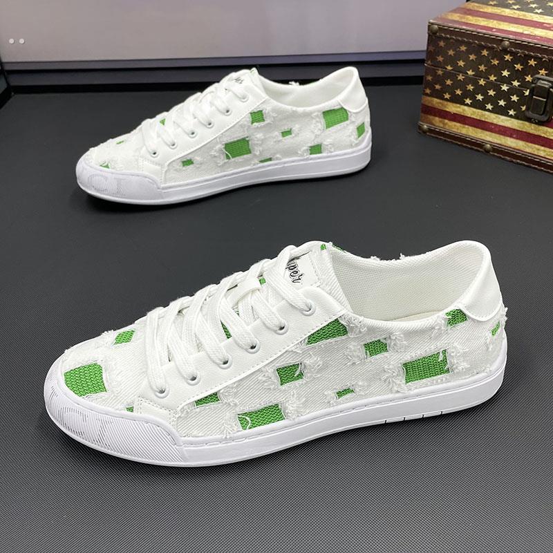 潮牌男鞋2024春季新款低帮透气帆布鞋系带软底休闲鞋男士潮流板鞋