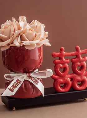 订婚摆件结婚婚庆场景布置装饰品婚房客厅摆台红色双喜创意备婚