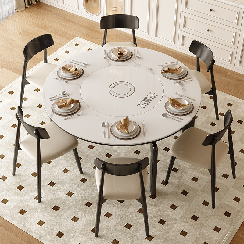 焕新补座家岩板餐桌带智能转盘