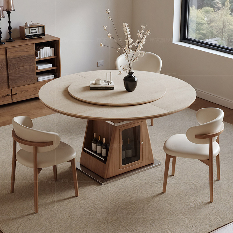 座家洞石岩板餐桌可伸缩家用轻奢高级感吃饭桌带暖菜电磁炉一体,住宅家具,岩板餐桌,淘宝优惠券,粉丝福利购,淘宝优惠卷