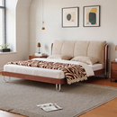 座家2026新款 中古风实木床布艺1米8卧室政府补贴雪尼尔双人床 法式