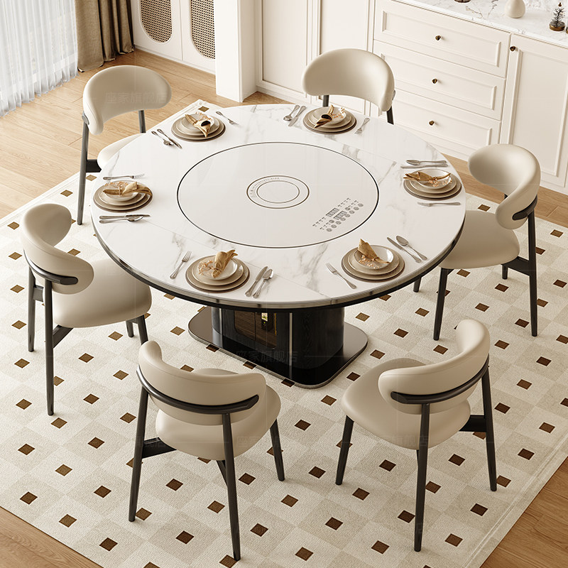 政府补贴座家岩板餐桌家用轻法式复古智能转盘电磁炉一体可方变圆,住宅家具,岩板餐桌,淘宝优惠券,粉丝福利购,淘宝优惠卷