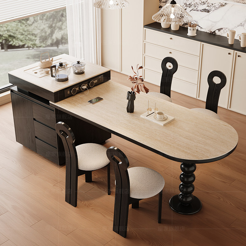 座家实木岛台餐桌一体带泡茶功能