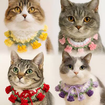 宠物围兜针织兰铃花口水巾猫咪狗狗ins风围脖围领可爱风拍照饰品