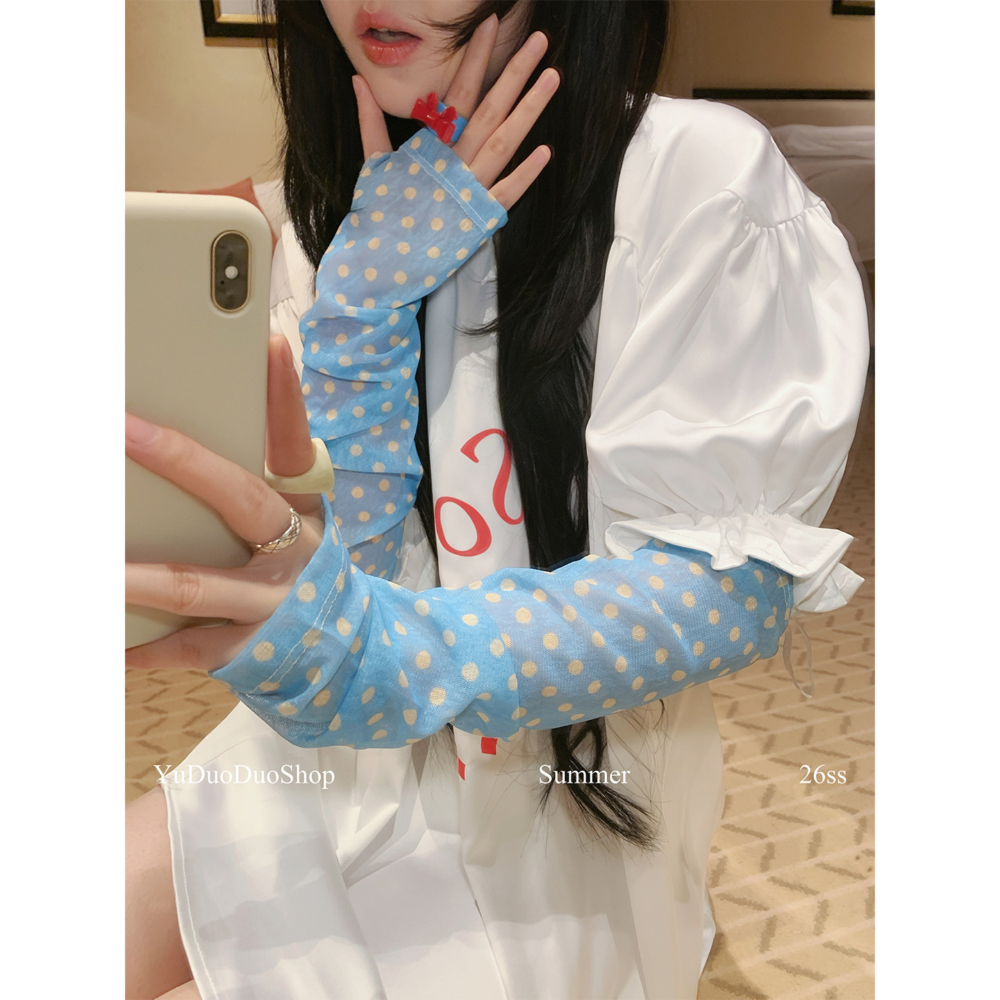 时髦波点网纱防晒袖套女百搭好看春夏开车骑车轻薄透气护手臂套袖