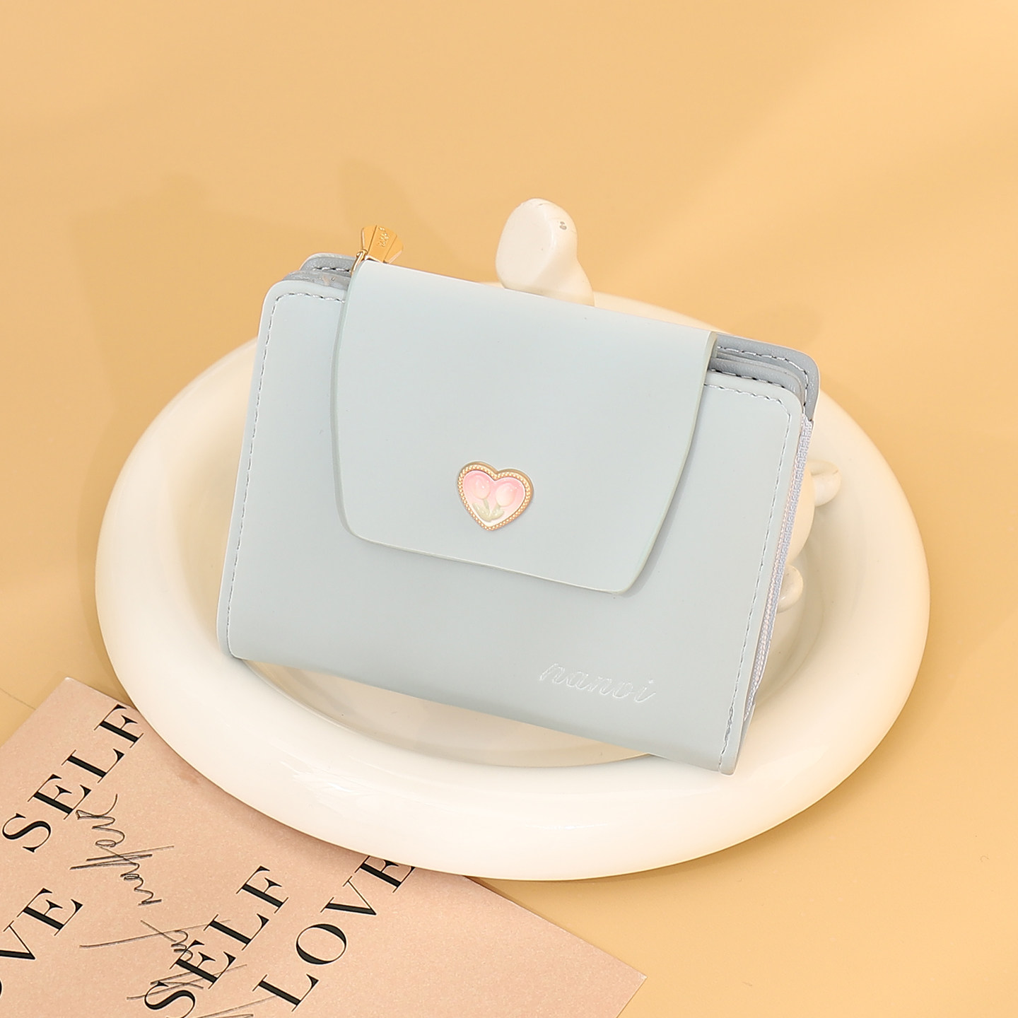 女士钱包2026新款韩系小清新两折叠防消磁钱包卡包一体现金零钱包