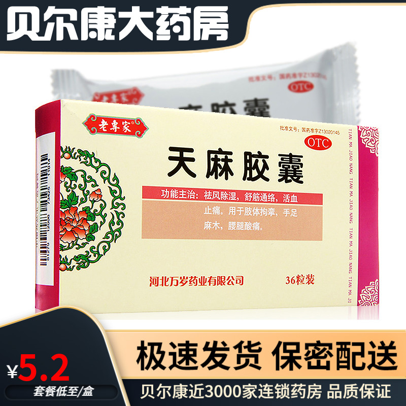 老专家 天麻胶囊 0.25g*36粒/盒活血止痛手足麻木腰腿酸痛