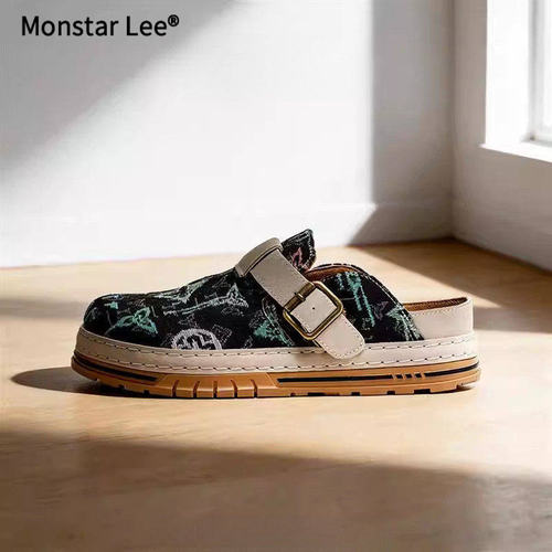 Monstar lee帆布鞋男鞋夏季透气防臭软底一脚蹬半拖鞋男士休闲工