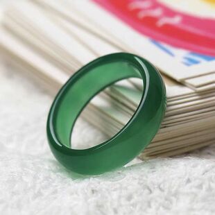 高冰种祖母绿色玛瑙戒指跑环玉石指环戒圈男女款对戒个性跑环