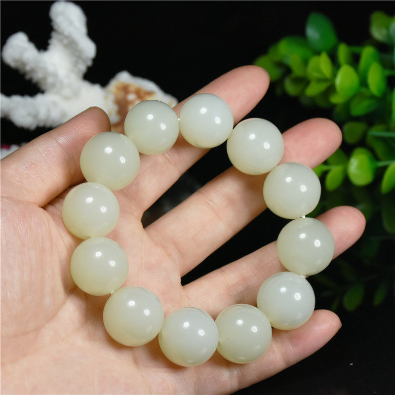 新疆和田色18mm圆珠手链籽料羊脂白玉男原石手串大圆珠子手串手饰