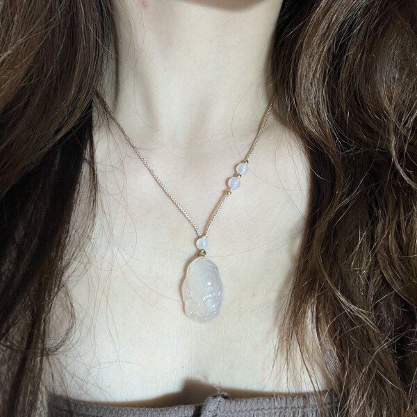 高冰天然白冰神象宝宝吊坠玛瑙手工编织绳女士吉祥象玉石古风