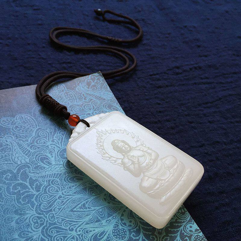 白玉八大本命佛守护神男款生肖羊脂玉石吊坠大日如来千手观音玉牌