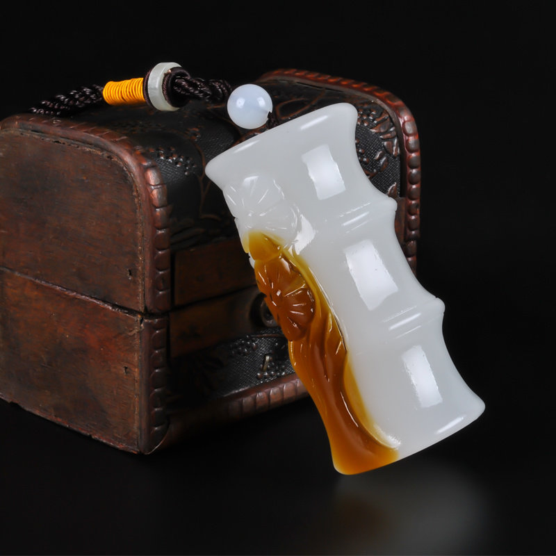 新疆和田玉把件 籽料羊脂玉竹节手把件 节节高升 白玉原石把玩