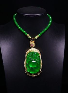 完美高冰精工镶嵌【弥勒佛】精美饰品送链子送盒子文玩饰品