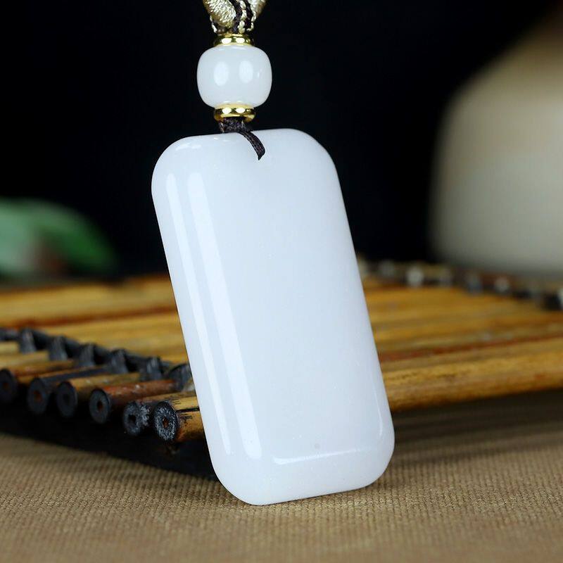 羊脂级白玉金丝玉平安无事牌新疆纯天然籽料男女款方形白色无事牌