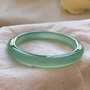 冰种翡翠色手镯女远山黛手镯油青祖母绿玛瑙镯子礼物气质显白