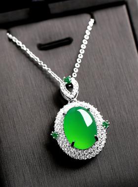 翡翠色绿玉髓蛋面锁骨链