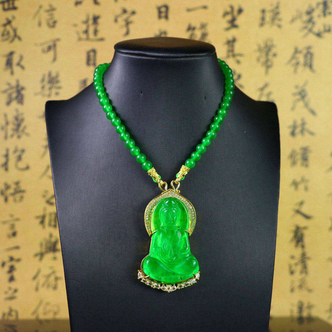 完美高冰精工镶嵌【观音牌】精美饰品送链子送盒子文玩饰品