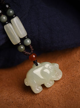 天然白玉小象吊坠吉祥如