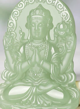 青色吊坠观音男雕莲花度