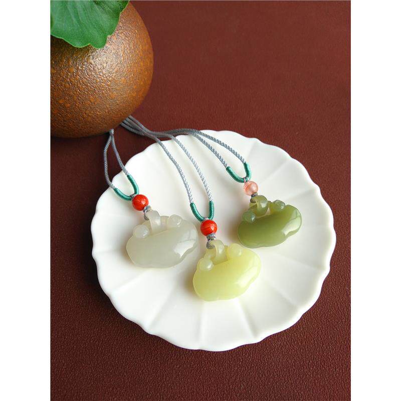 天然和田玉宝宝锁长命锁玉锁如意锁玉坠吊坠男女保真好运证书平安