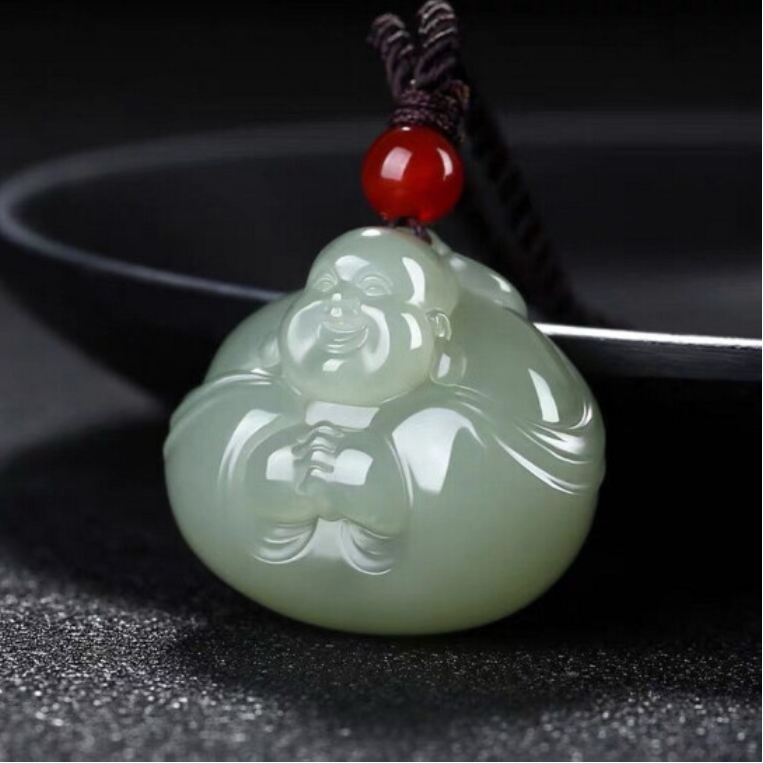 和田玉吊坠青白玉女款佛公吊坠项链宝宝笑佛挂件玉佩弥勒佛玉石坠