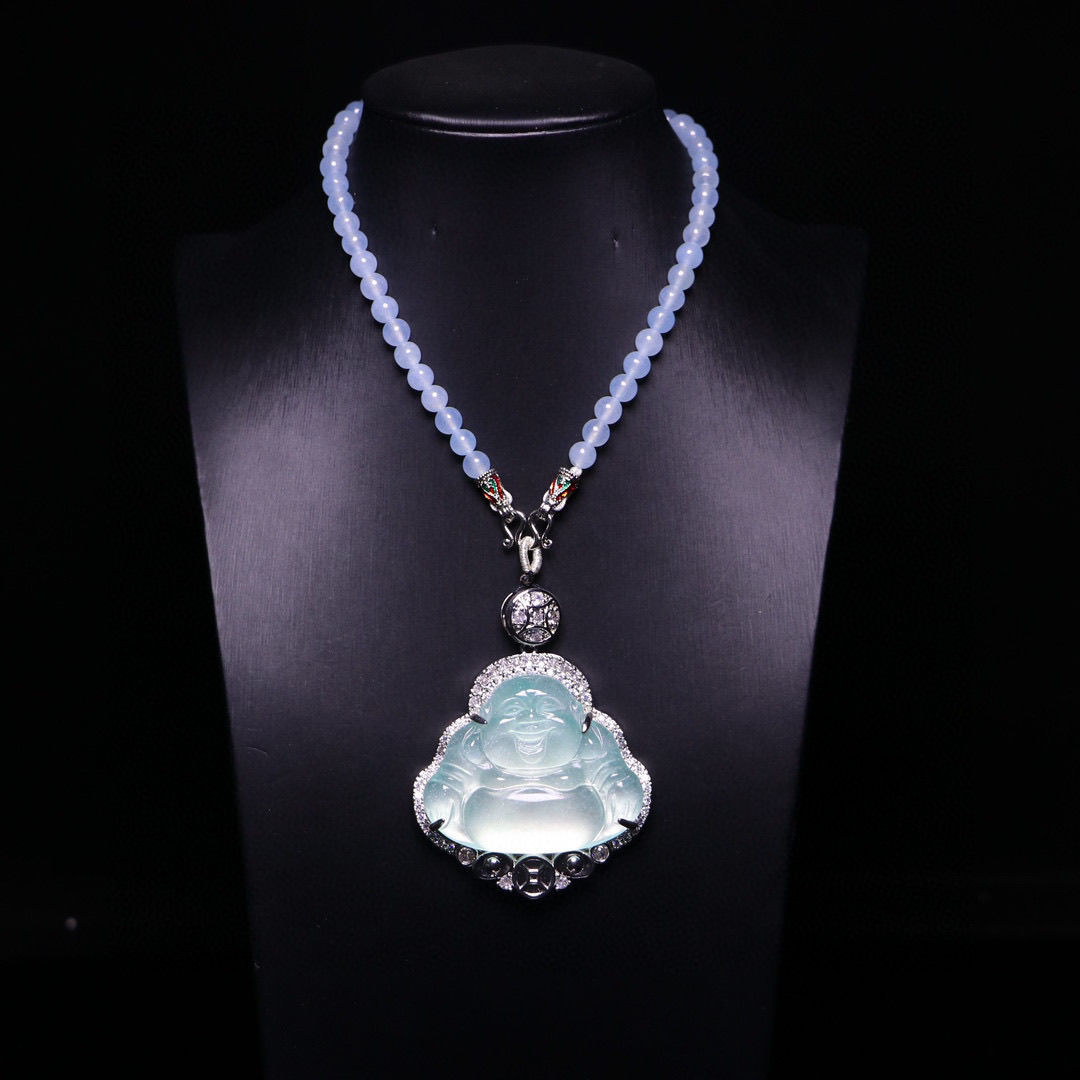 完美高冰精工镶嵌【弥勒佛】精美饰品送链子送盒子文玩饰品
