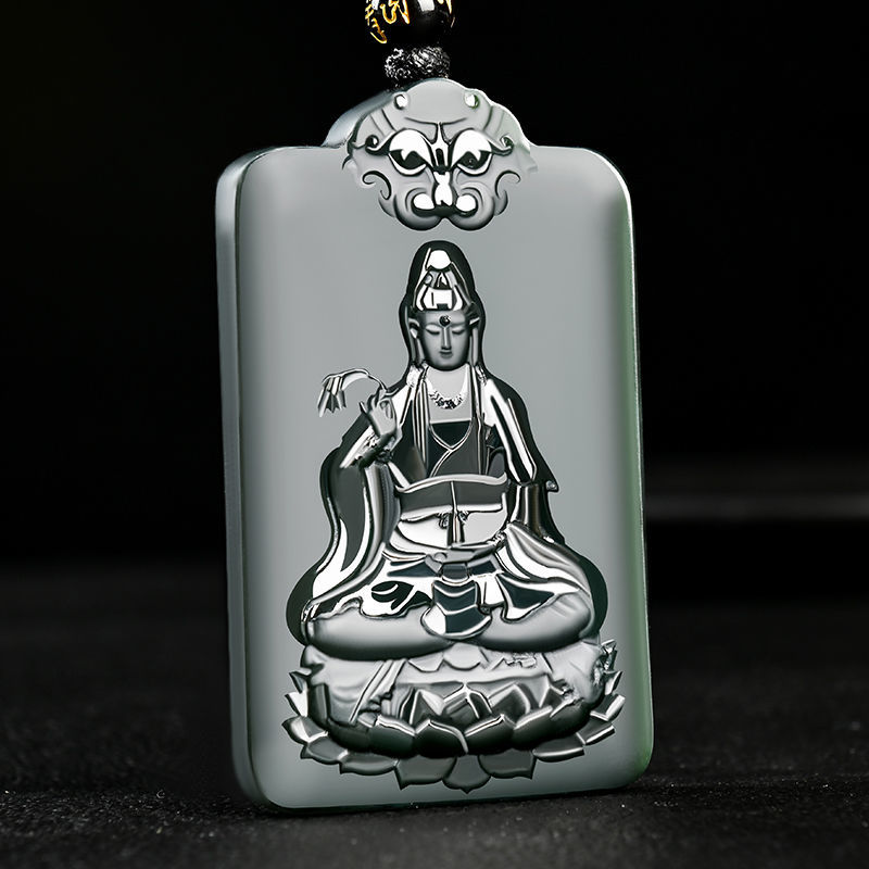 和田玉观音吊坠男青净瓶柳