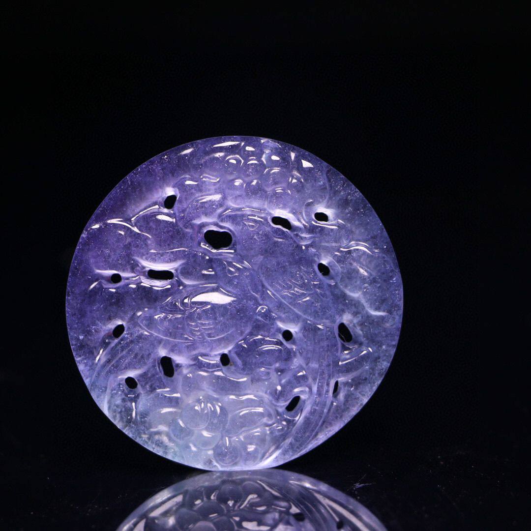 完美高冰精工雕刻【花鸟牌】精美饰品送链子送盒子文玩饰品