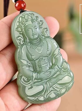 天然青白玉观音吊坠玉坠男士玉牌度母观音菩萨玉佩玉石圆珠项链