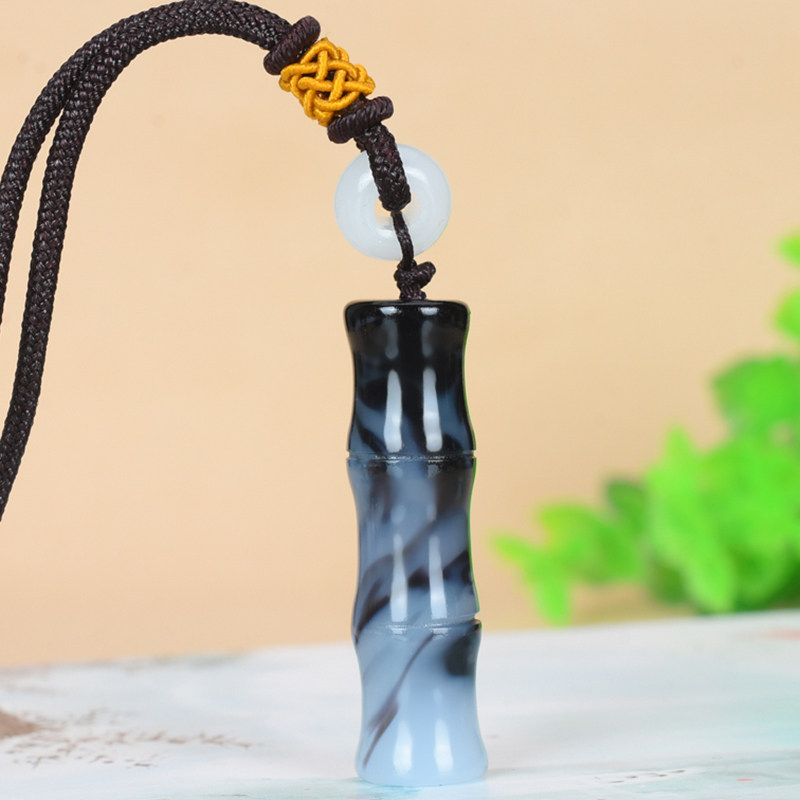 和田色竹子小玉吊坠节节高玉坠青花玉竹节玉石竹报平安玉挂坠挂件