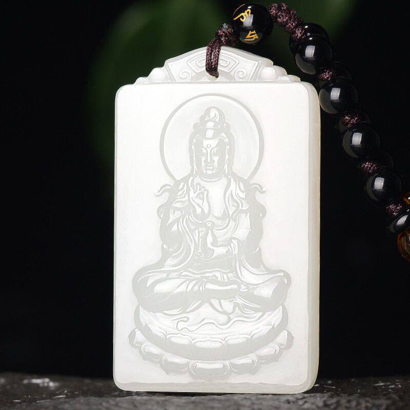 和田色观音吊坠男士羊脂白玉观音男款玉牌玉佩挂件玉石吊坠玉坠